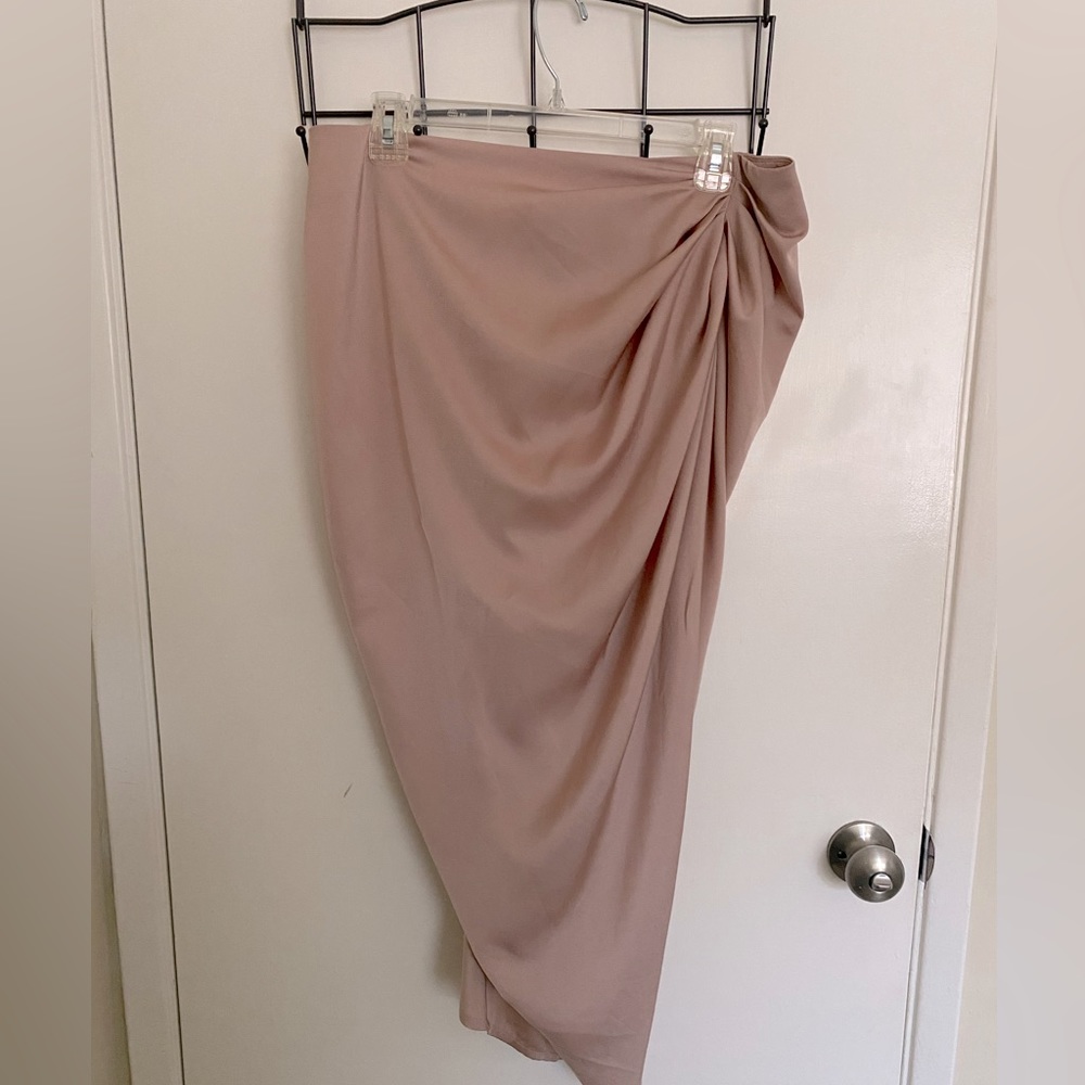 Pink Pleated Ruched Asymmetrical Hem Skirt